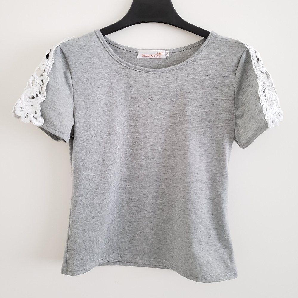 Women's Lace Short Sleeve T-Shirt gray